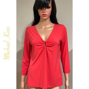 Michael Kors 3/4 sleeve V neck blouse